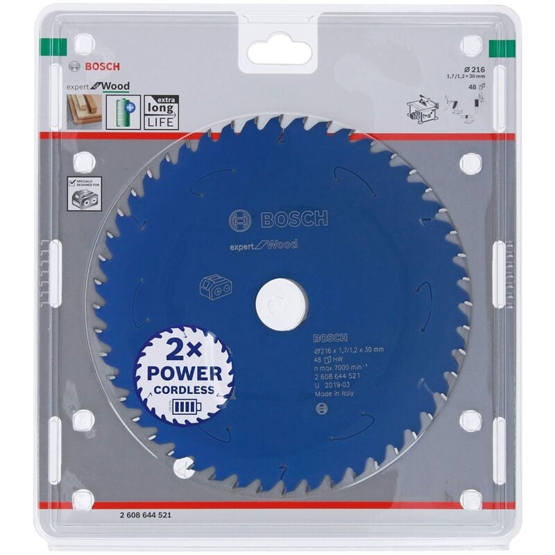 foto del prodotto bosch accessories lama per sega circolare expert for wood legno, 216 x 30 x 1.7 mm, 48 denti, accessorio per sega circolare a batteria 