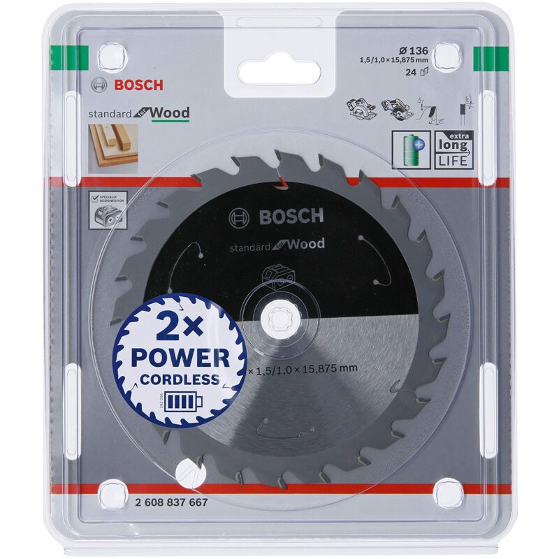foto del prodotto bosch accessories lama per sega circolare standard for wood legno, 136 x 15,875 x 1.5 mm, 24 denti, accessorio per sega circolare a batteria 
