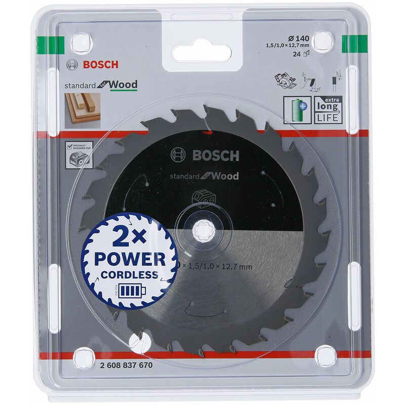 foto del prodotto bosch accessories lama per sega circolare standard for wood legno, 140 x 12.7 x 1.5 mm, 24 denti, accessorio per sega circolare a batteria 