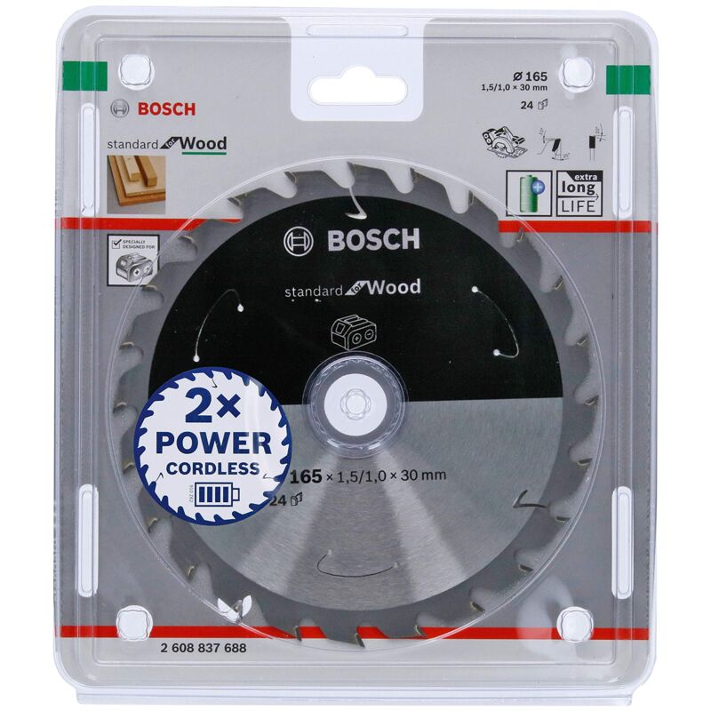 foto del prodotto bosch accessories lama per sega circolare standard for wood legno, 165 x 30 x 1.5 mm, 24 denti, accessorio per sega circolare a batteria 