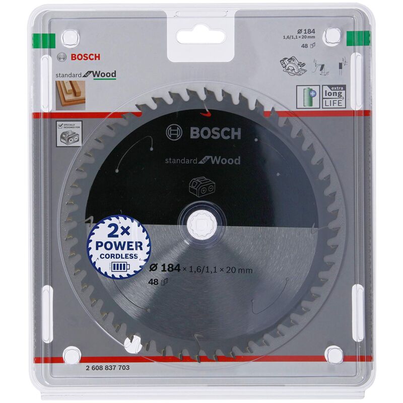 foto del prodotto bosch accessories lama per sega circolare standard for wood legno, 184 x 20 x 1.6 mm, 48 denti, accessorio per sega circolare a batteria 