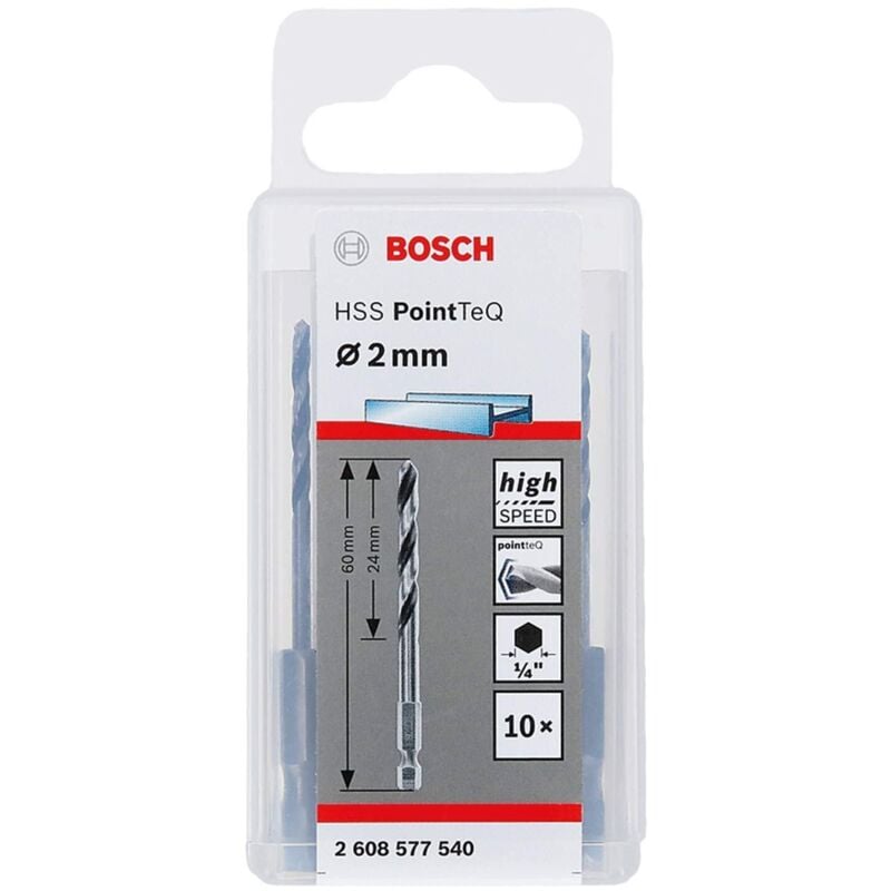 foto del prodotto bosch accessories pointteq 10 punte esagonali per metallo, 2 mm, lunghezza 24 mm, lunghezza totale 60 mm, attacco esagonale, accessori per