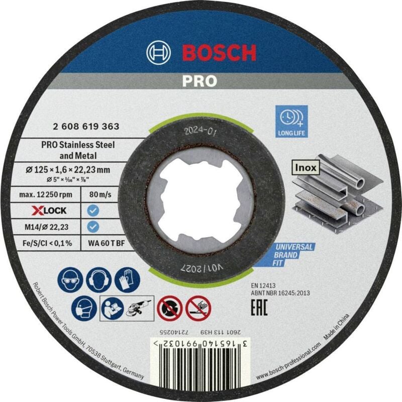 foto del prodotto bosch accessories x lock 2608619364 disco di taglio dritto 125 mm 10 pz. inox