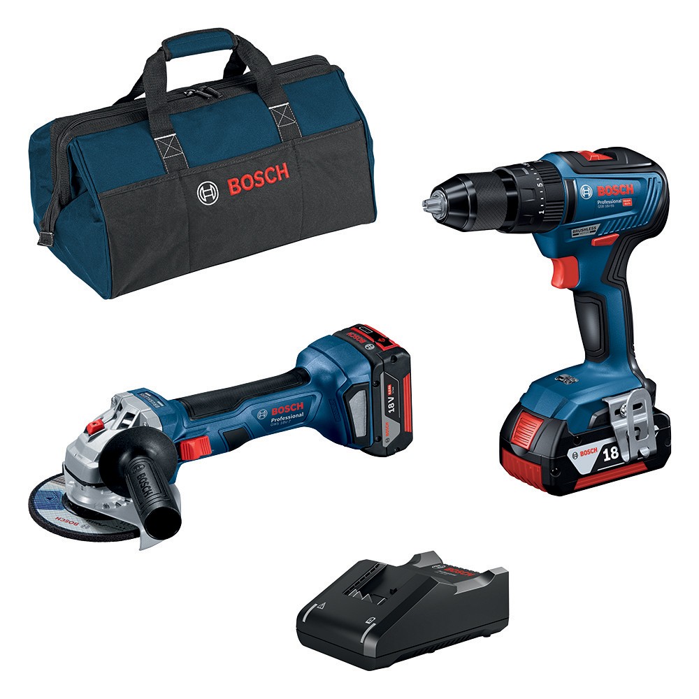 foto del prodotto bosch b superkit 18v trapano smerigliatrice pi 2 batterie