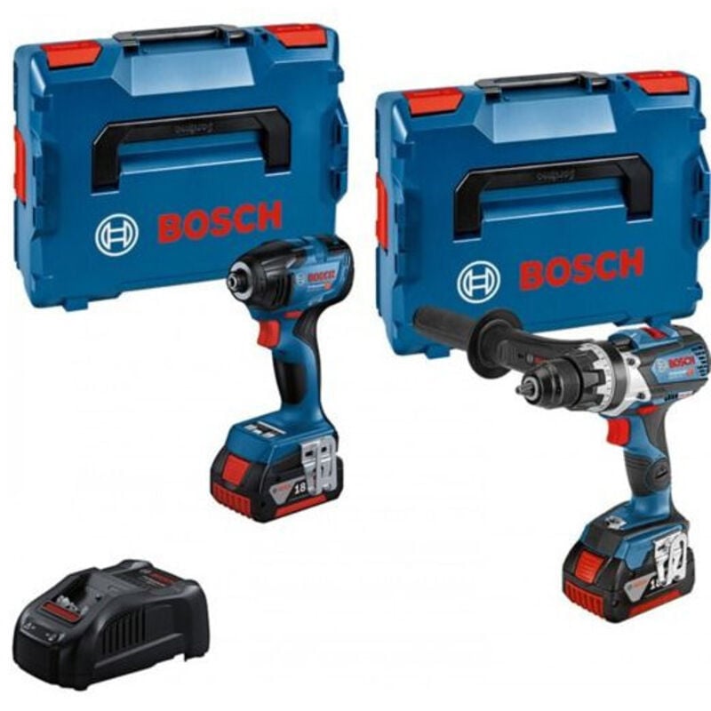 foto del prodotto bosch - combi-kit 2 attrezzi 18v - trapano avvitatore senza filo gsr 18v-110c avvitatore a percussione senza filo gdr 18v-210c 2 batterie gba 18v