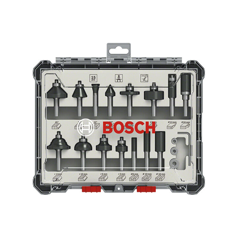 foto del prodotto bosch confezione da 15 frese miste a codolo da 6 mm 2607017471