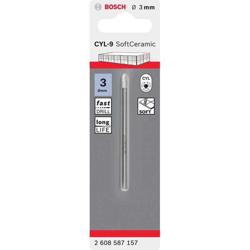 foto del prodotto bosch cyl 9 punta per piastrelle in ceramica, 3 x 70 mm, nero, diametro 3 mm