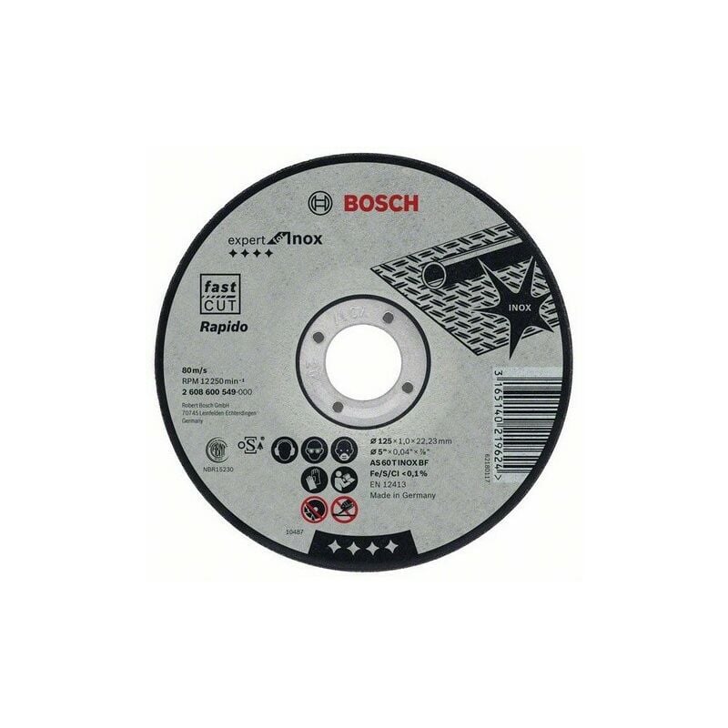 foto del prodotto bosch disco da taglio expert con mozzo piatto acciaio inox speciale 125x1.0 mm 2608600549
