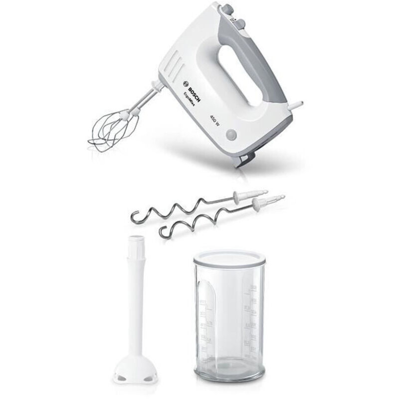 foto del prodotto bosch frullatore mfq36440 450 w 5 velocit 2 fruste 2 ganci impastatori in inox ciotola graduata con coperchio bianco g