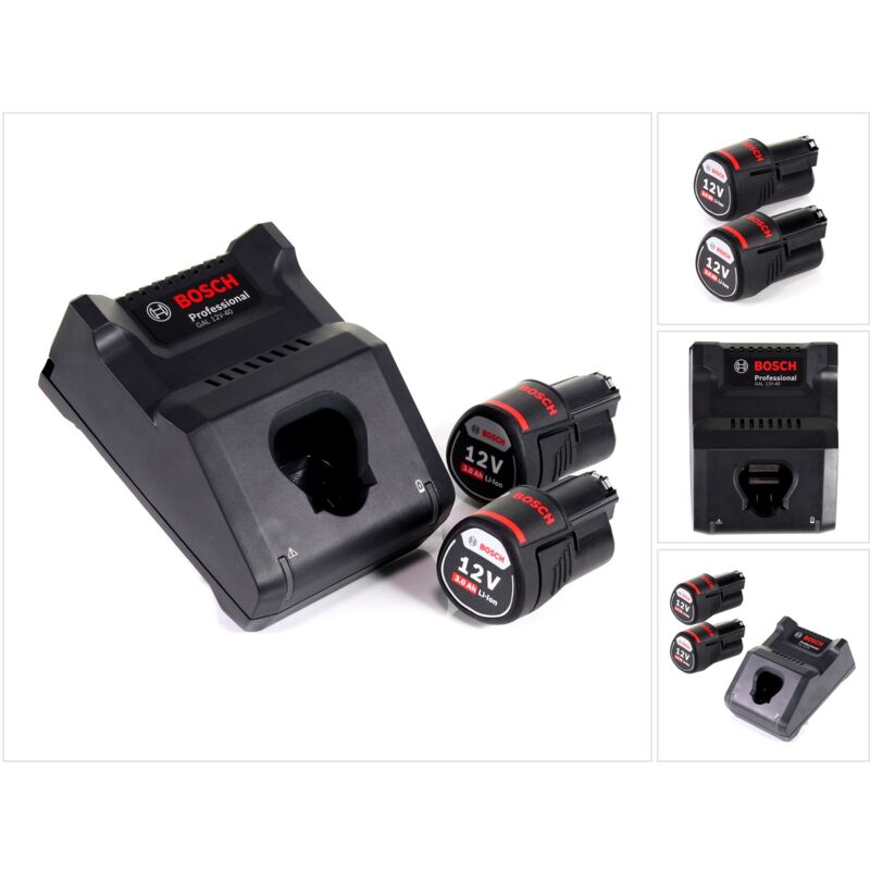 foto del prodotto bosch gal 12v-40 caricabatterie rapido professionale per batterie da 12 v ( 1600a019r3 ) + 2x batteria da 3,0 ah ( 1600a00x79 )