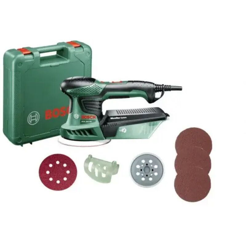 foto del prodotto bosch hobby pex 300 ae levigatrice rotorbitale 270 w con accessori