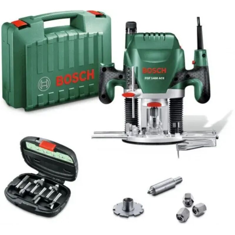 foto del prodotto bosch hobby pof 1400 ace fresatrice verticale 1400 w con set frese 6 pz.