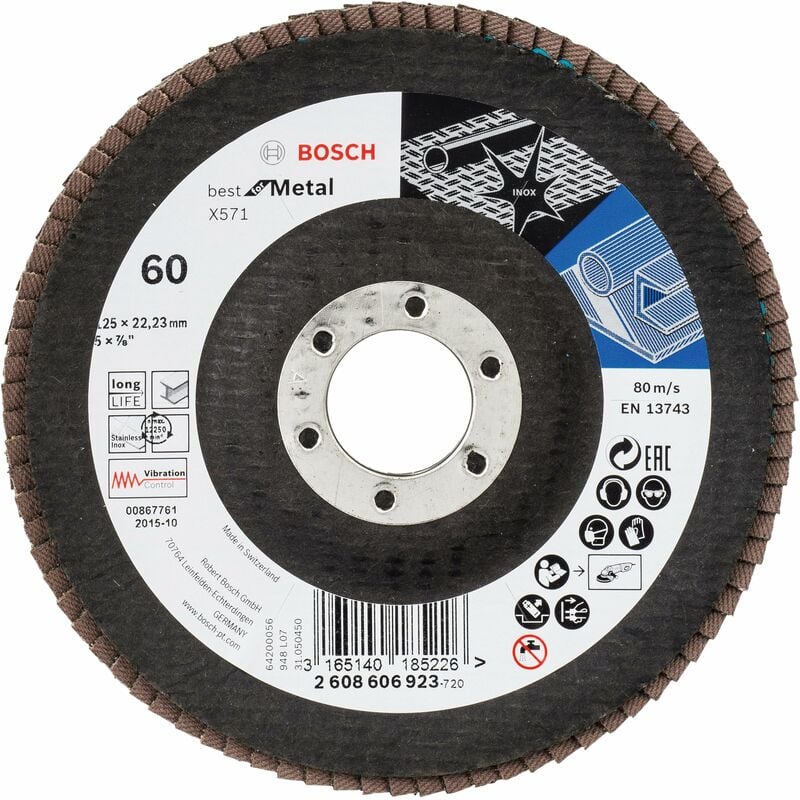foto del prodotto bosch home and garden 2608606923 disco lamellare, grana 60, 125 mm, foro 22,23 mm