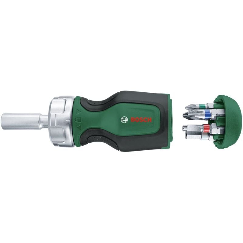 foto del prodotto bosch home and garden cacciavite a cricchetto con 6 bit, compatto coppia elevata per un fissaggio potente, bit in dotazione, ergonomico, portabit