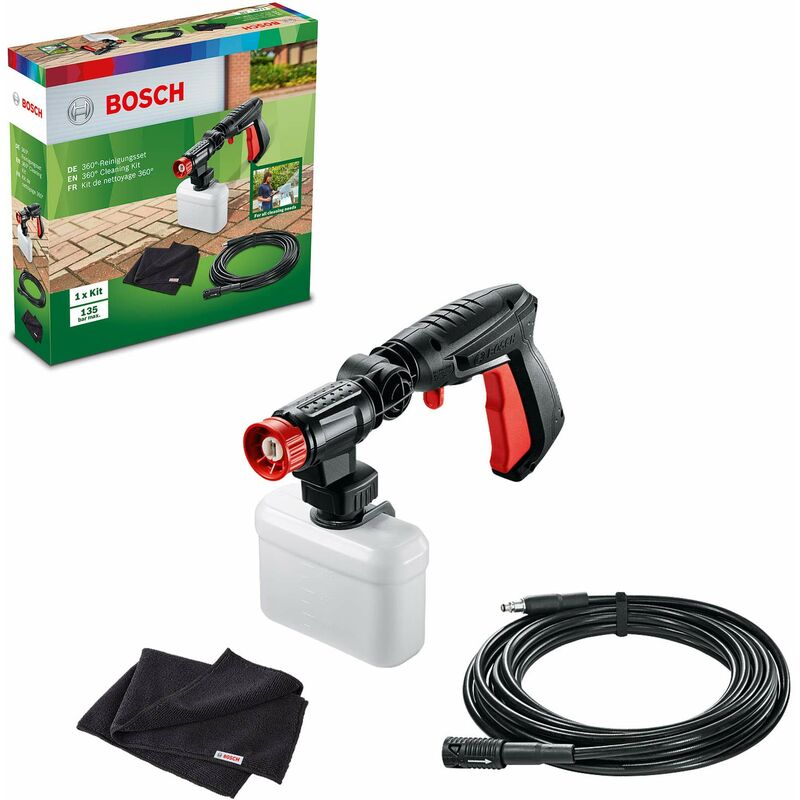foto del prodotto bosch idropulitrice 360 kit di pulizia, con pistola ad alta pressione a 360 , bocchetta detergente e tubo flessibile di prolunga, confezione in