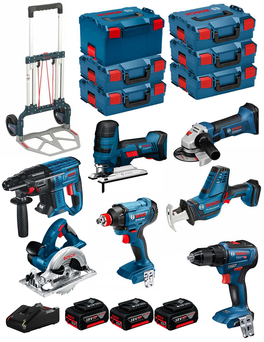 foto del prodotto bosch kit 18v bk702 gst18v lis gks18v li gbh18v 21 gws18 125v li gsr18v 55 gsa18v lic gdx18v 180 3x5,0ah gal18v 40 6xl boxx 