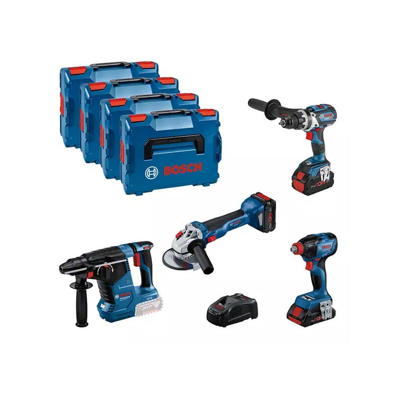 foto del prodotto bosch kit 4 attrezzi gsr gdx gws gbh 1 batteria 4.0ah 2 batteria 5.5 ah 0615990n32