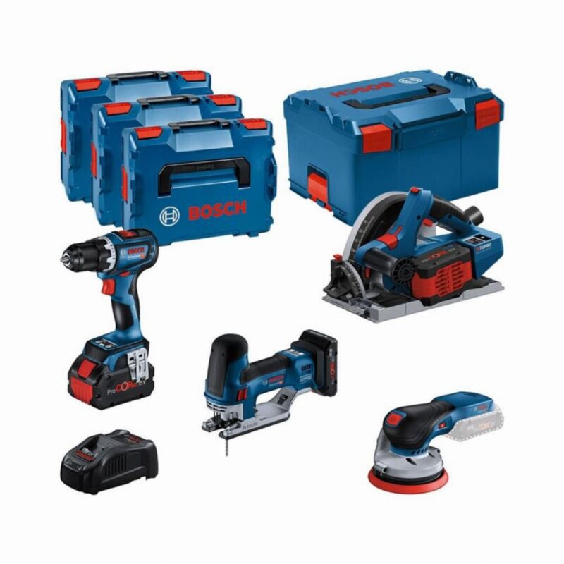 foto del prodotto bosch kit 4 utensili gsr gkt gst gex con batteria procore 18v 4.0ah 2 batterie procore 5.5ah 0615990n36
