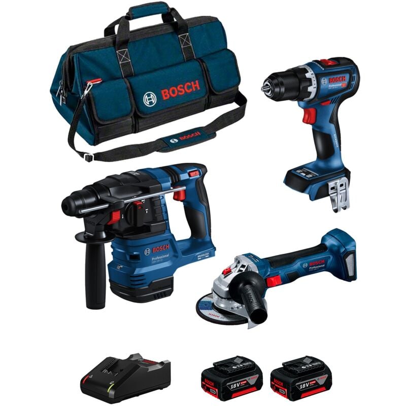 foto del prodotto bosch kit bk3012bag gbh 18v 22 gsr 18v 90 c gws 18v 7 2 x 5,0 ah gal18v 40 hdbag 
