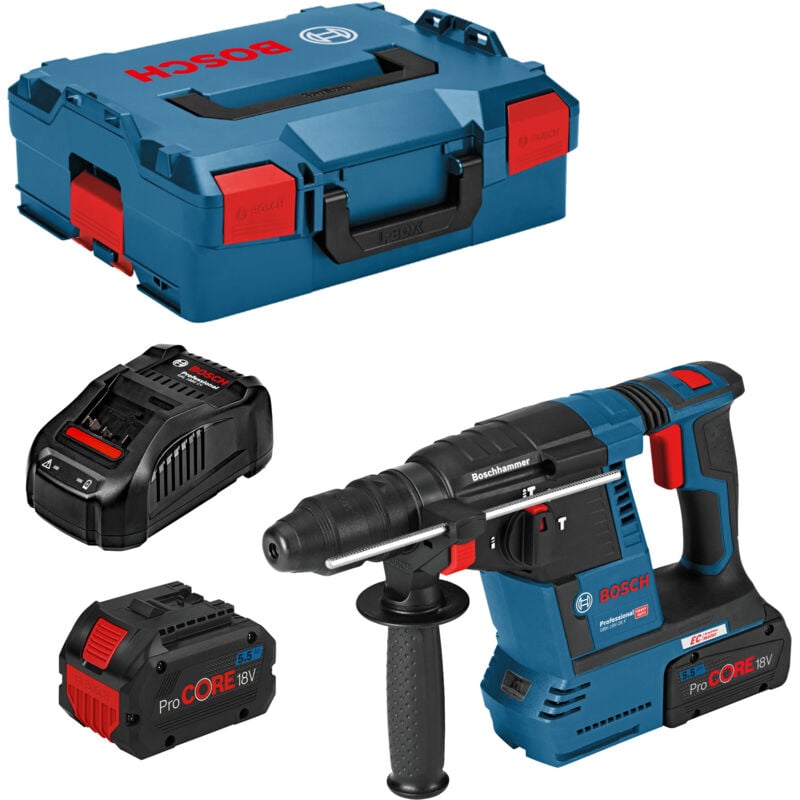 foto del prodotto bosch martello perforatore a batteria gbh 18v 26 f con 2 batterie procore da 5,5 ah caricabatterie in l boxx
