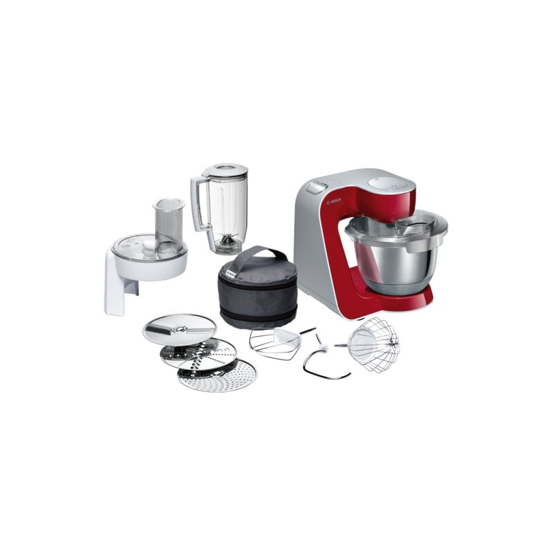 foto del prodotto bosch mum58720. capacit ciotola 3,9 l, colore del prodotto grigio, rosso, acciaio inox, lunghezza cavo 1,1 m. materiale ciotola acciaio inox.