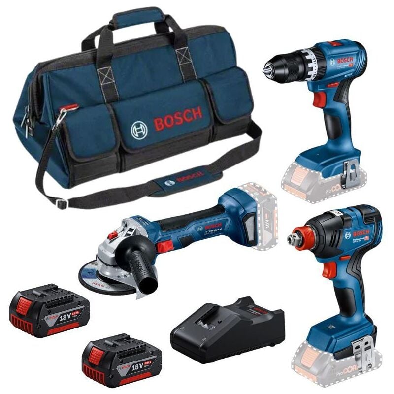 foto del prodotto bosch pack 3 attrezzi 18v gsb gdx gws con 2 batterie 5,5ah caricabatterie borsa 0615990n31