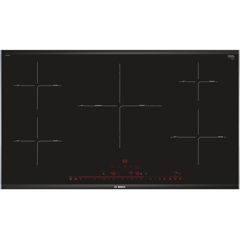 foto del prodotto bosch piv975dc1e. colore del prodotto nero, posizionamento dell apparecchio da incasso, dimensione della larghezza del piano cottura 90 cm. tipo