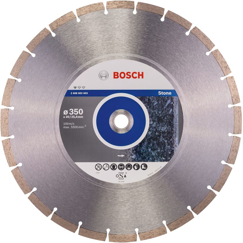 foto del prodotto bosch professional 1 x lama diamantata destandard per pietra, per calcestruzzo, pietra, granito, 350 x 20 25,40 x 3,1 x 10 mm, accessori per