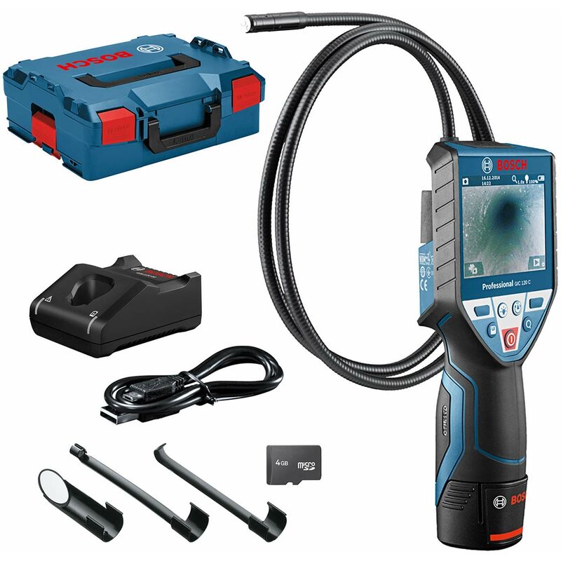 foto del prodotto bosch professional 12v system telecamera di ispezione gic 120 c 1 batteria 12v, lunghezza del cavo 120 cm, schermo 3,5 , 4x batterie aa, in