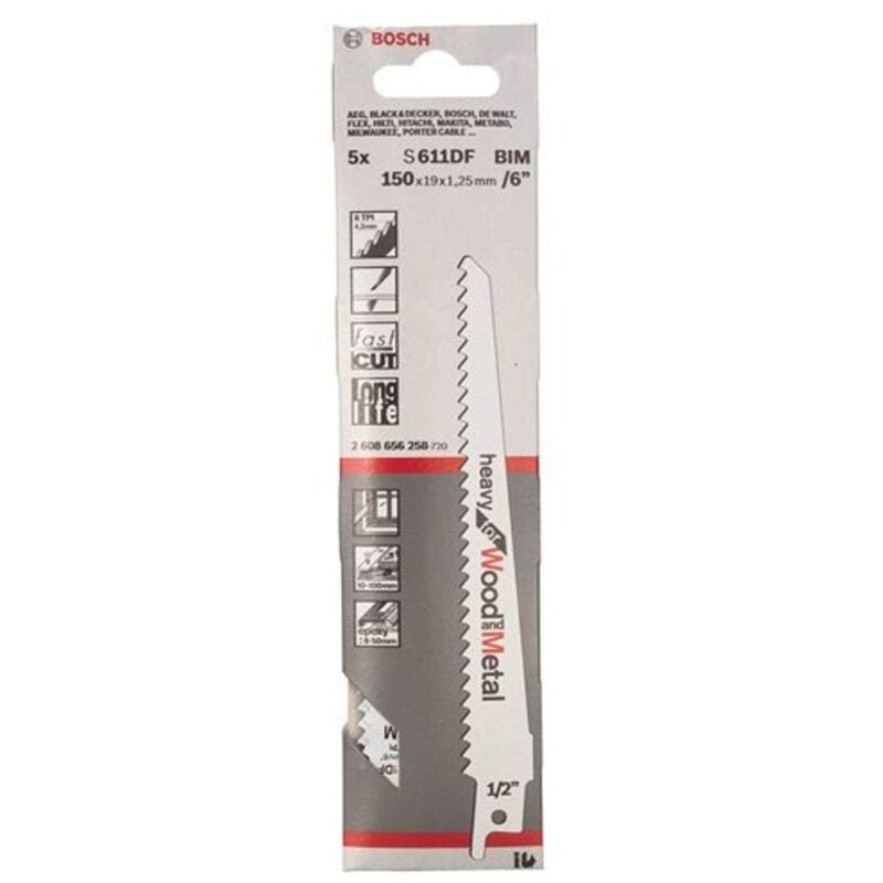 foto del prodotto bosch professional 2 pezzi di lame per sega universale s611df heavy for wood and metal lunghezza 150 mm, accessorio per sega universale 