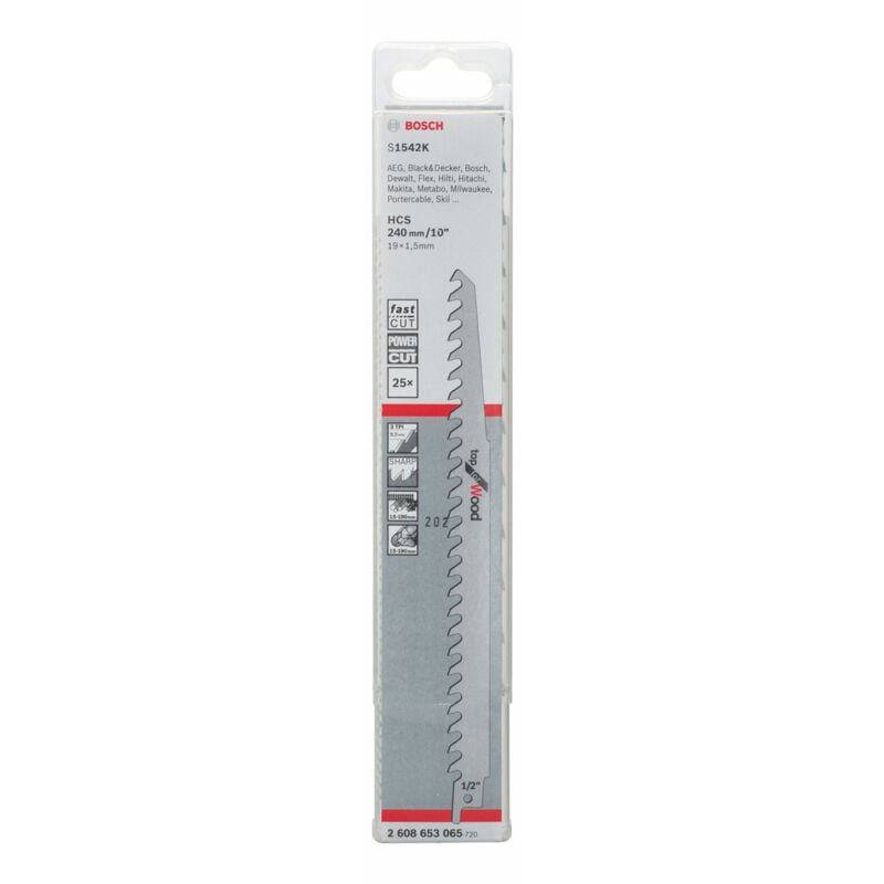 foto del prodotto bosch professional 25 pz. di lame per sega universale s 1542 k top for wood per legno, 240 x 19 x 1,5 mm, accessorio per sega universale 