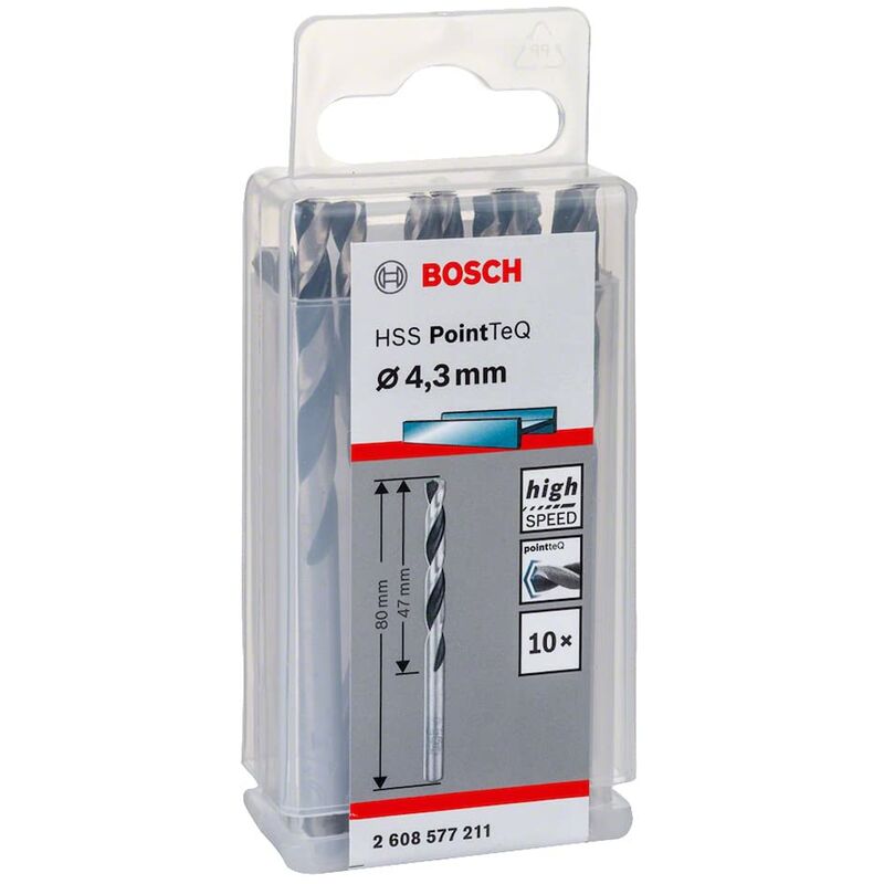 immagine 0 del prodotto bosch professional 2608577211 hss pointteq 4,3 x 47 x 80 mm set da 10 pezzi di punte elicoidali per trapano per metallo, acciaio, fusione o