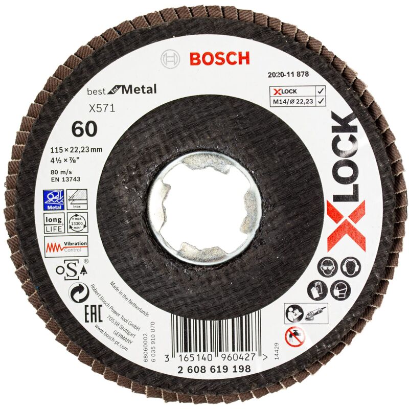 foto del prodotto bosch professional 2608619198 disco lamellare bombato, per metallo, x lock, x571, 115 mm, grana k60