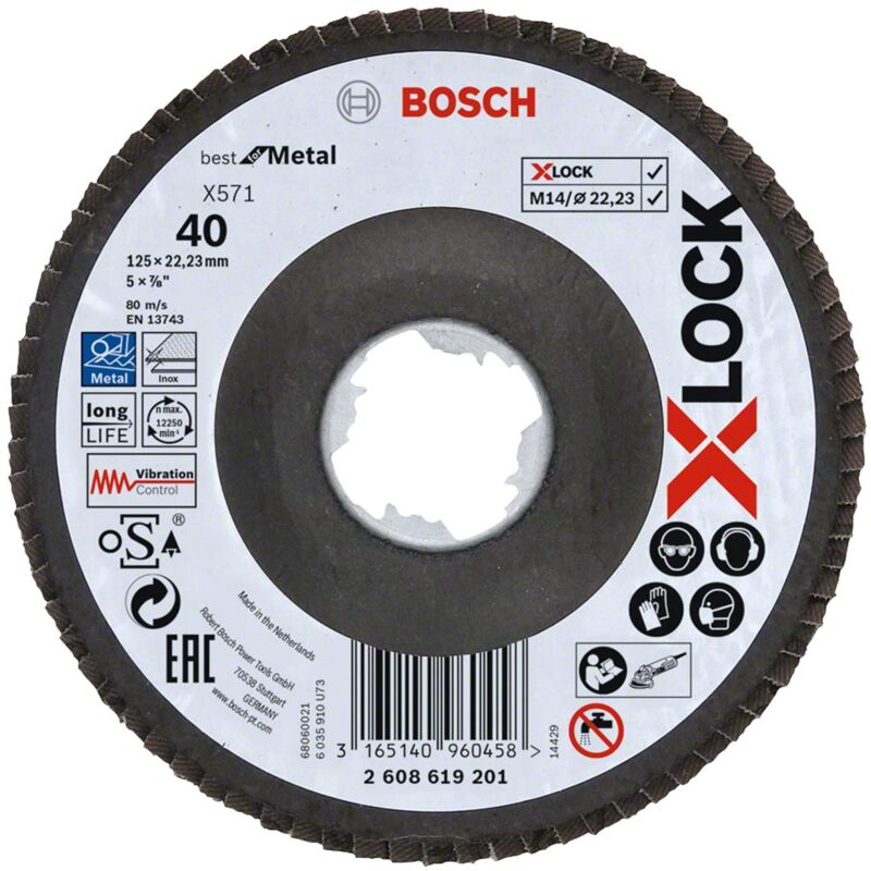 foto del prodotto bosch professional 2608619201 disco lamellare bombato, per metallo, x lock, x571, 125 mm, grana k40