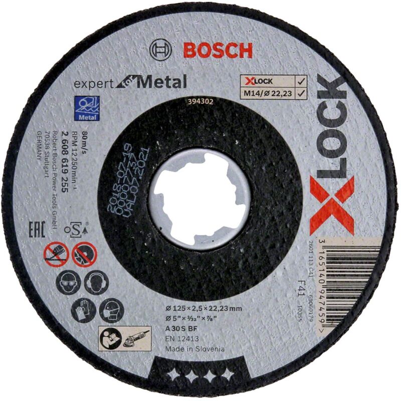 foto del prodotto bosch professional 2608619255 mola da taglio dritta, per metallo, x lock, 125 mm, diametro 22.23 mm, spessore 2.5 mm
