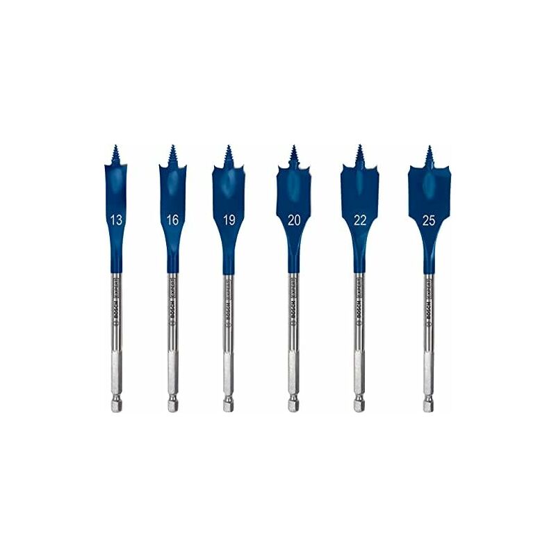 foto del prodotto bosch professional 6x set de punte per frese piatte expert selfcut speed per legno dolce, truciolato, 13 25 mm, accessori trapano a percussione