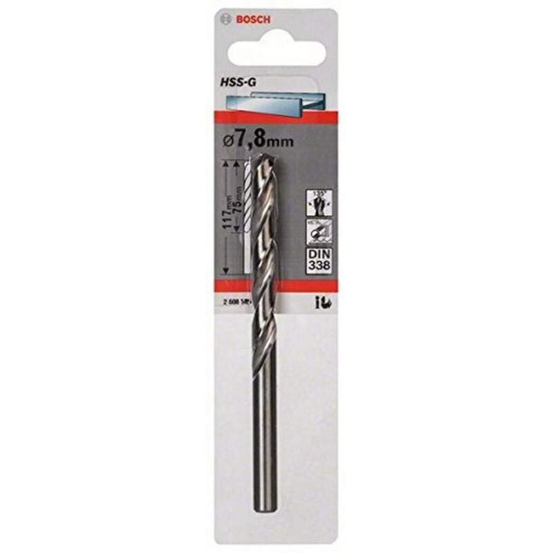 foto del prodotto bosch professional bos 2608585931 punta da trapano per metallohss g din338 7,8 x75 x117, 7,8 mm, nero