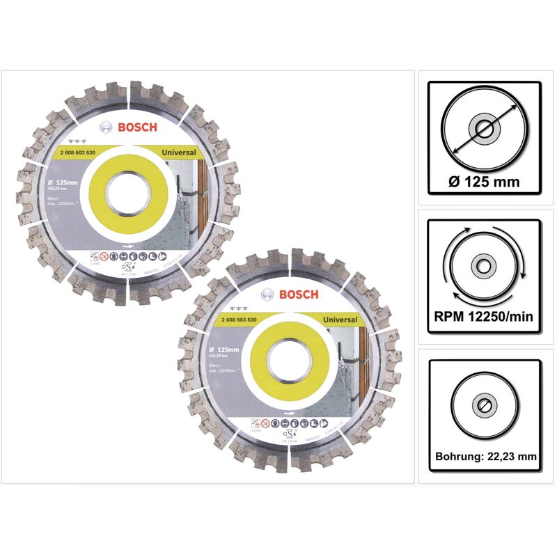 foto del prodotto bosch professional bosch best for universal disco da taglio diamantato 125 x 22,23 mm, 2 pz. 2x 2608603630 