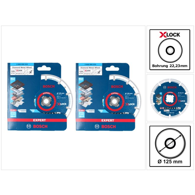 foto del prodotto bosch professional bosch expert x lock disco da taglio diamantato per metallo, 125 x 22,23 mm per smerigliatrice angolare x lock, 2 pz. 2x
