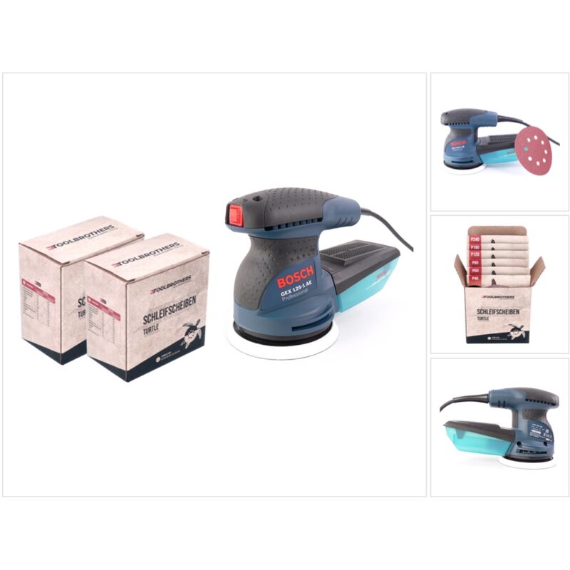 foto del prodotto bosch professional bosch gex 125 1 ae levigatrice rotorbitale 250 watt 125 mm 0601387500 2x set di levigatura toolbrothers turtle