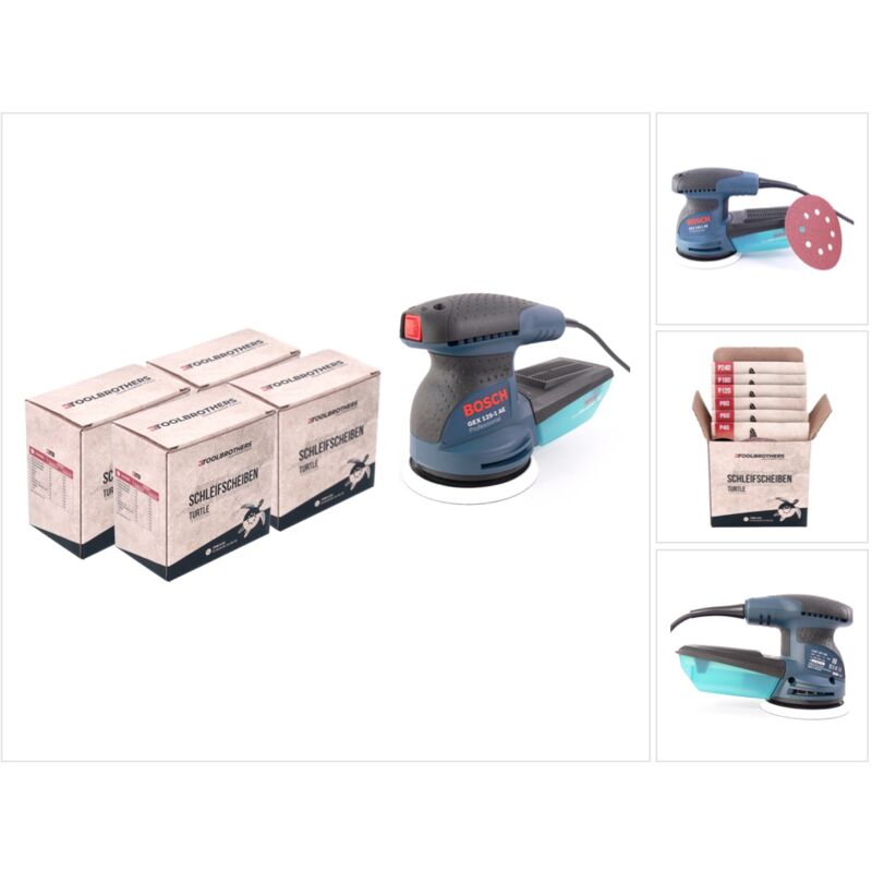 foto del prodotto bosch professional bosch gex 125 1 ae levigatrice rotorbitale 250 watt 125 mm 0601387500 4x set di levigatura toolbrothers turtle