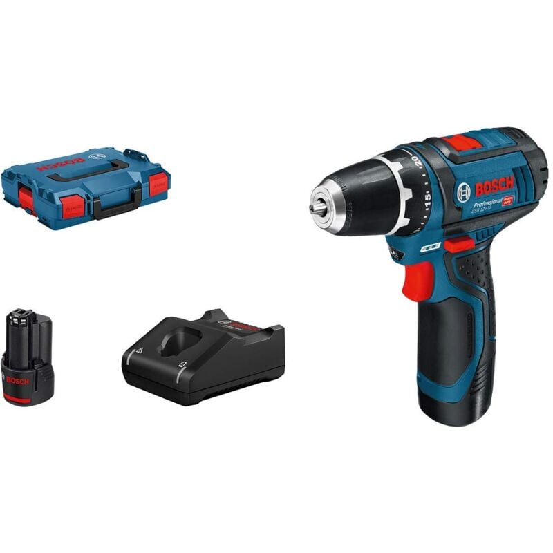 foto del prodotto bosch professional gsr 12v 15 12v system trapano avvitatore a batteria, include 1 batteria da 2.0 ah, caricabatteria gal 12v 40, in l boxx