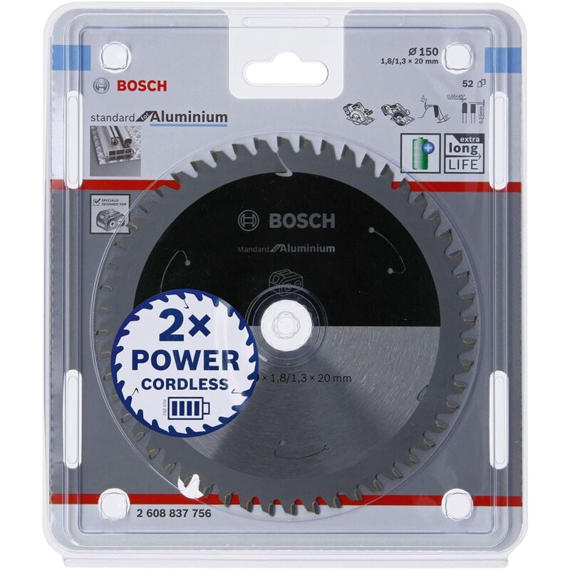 foto del prodotto bosch professional lama per sega circolare standard for aluminium alluminio, 150 x 20 x 1.8 mm, 52 denti, accessorio per sega circolare a batteria 
