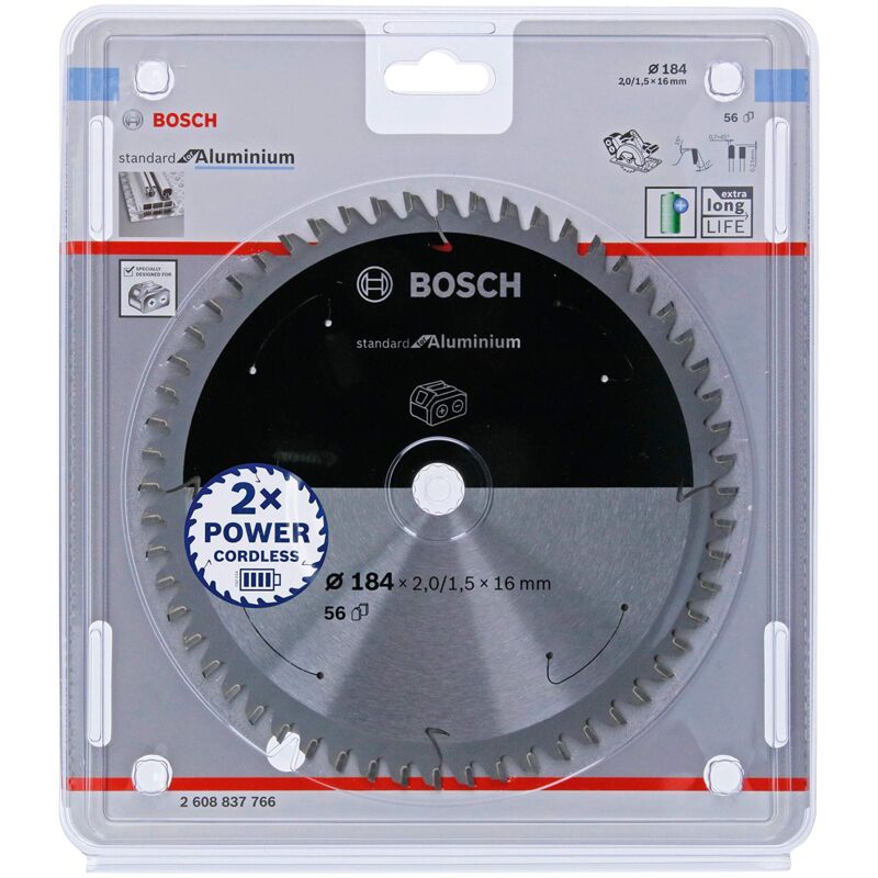 foto del prodotto bosch professional lama per sega circolare standard for aluminium alluminio, 184 x 16 x 2 mm, 56 denti, accessorio per sega circolare a batteria 