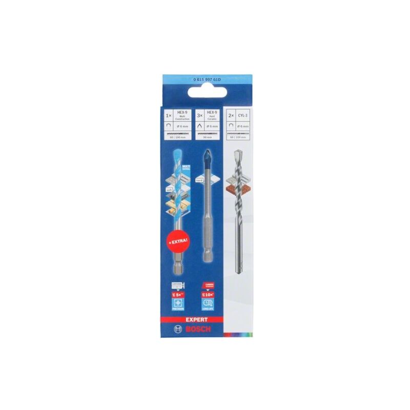 foto del prodotto bosch professional set misto di 5 expert hex 9 hardceramic 1x expert hex 9 multiconstruction drill bit per ceramica, multiconstruction, 6 mm,
