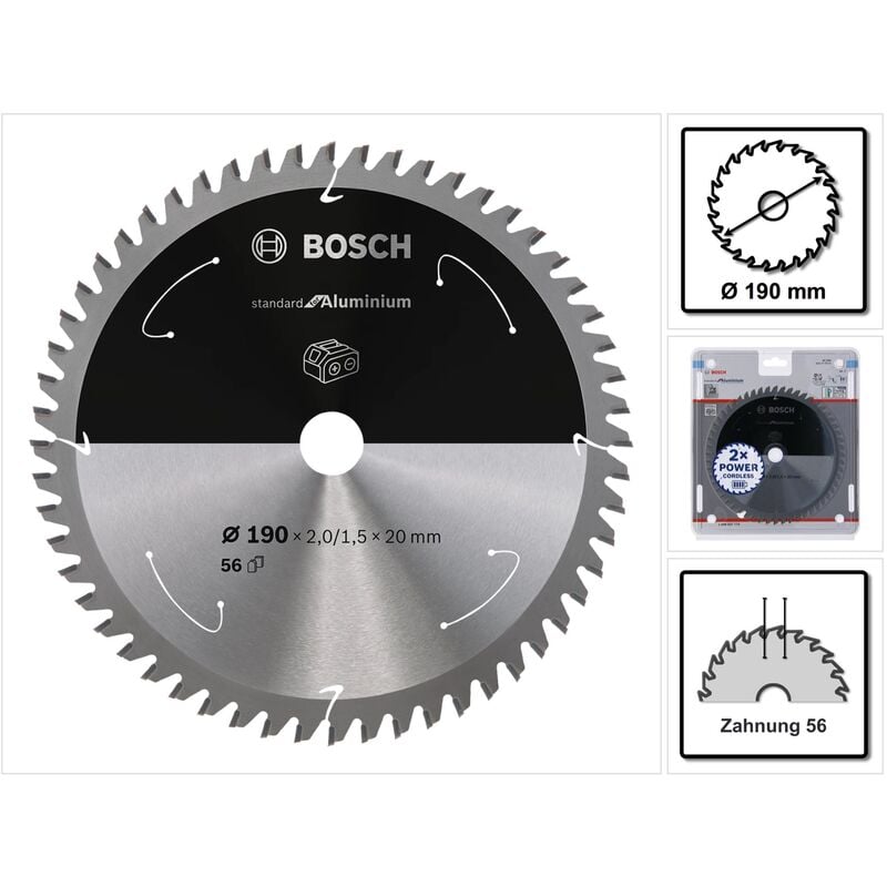 foto del prodotto bosch professional standard per alluminio 190 x 20 x 2 mm lama circolare a 56 denti 2608837770 