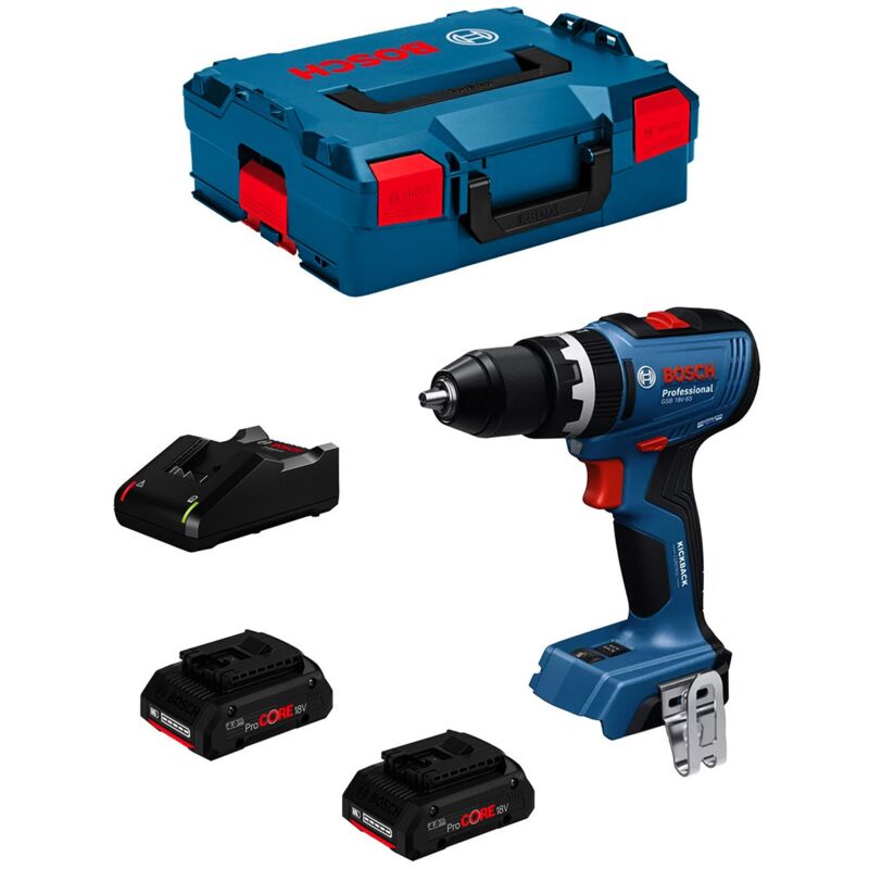 foto del prodotto bosch professional trapano a percussione bosch gsb 18v 65 2 x 4,0 ah procore gal 18v 40 l boxx 136 