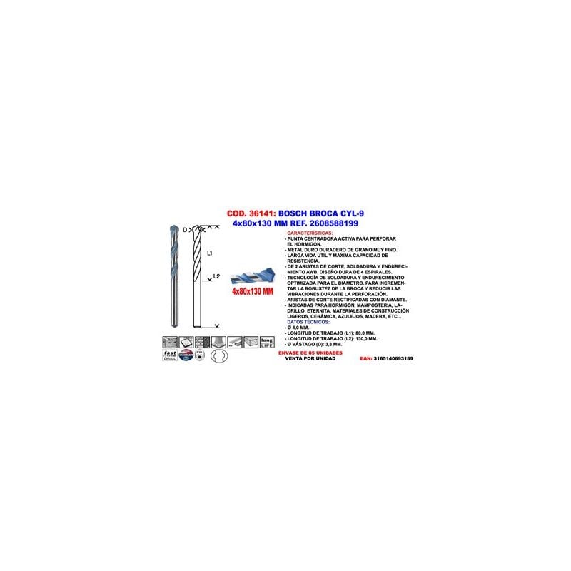 foto del prodotto bosch punta cilindrica 4x80x130 mm 608 588 199