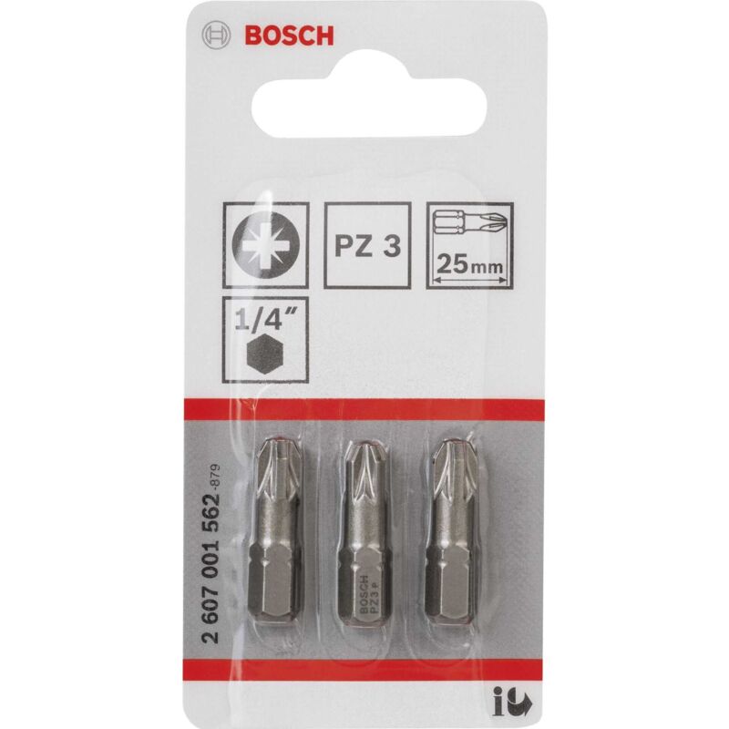 foto del prodotto bosch punta per cacciavite per acciaio inox, legno dolce 3 pezzi pozidriv pz3