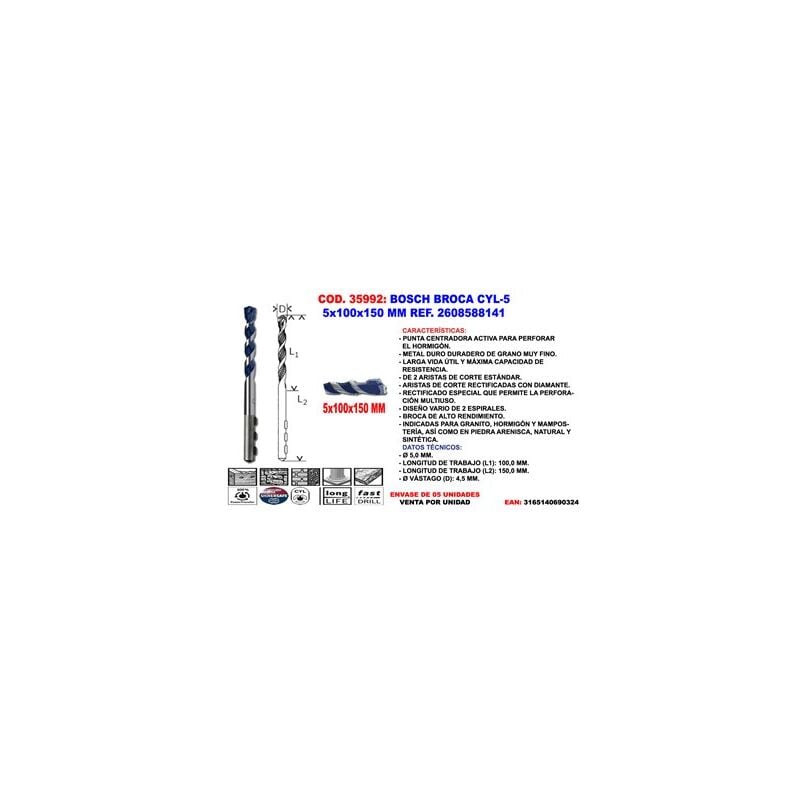 foto del prodotto bosch punta per calcestruzzo cyl 5 longlife 5x100x150 mm 2 608 588 141